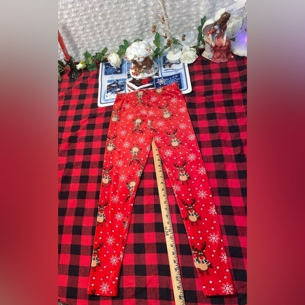 No Boundaries Christmas Reindeer Red Leggings for Girls Size M(7-9) for Girls - Picture 4 of 6